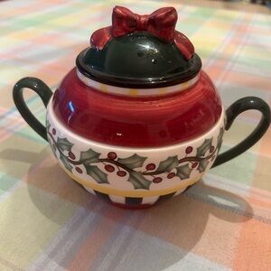 DEBBIE MUMM Festive Holiday Sugar, Candy, gravy, cookie bowl with lid & handles